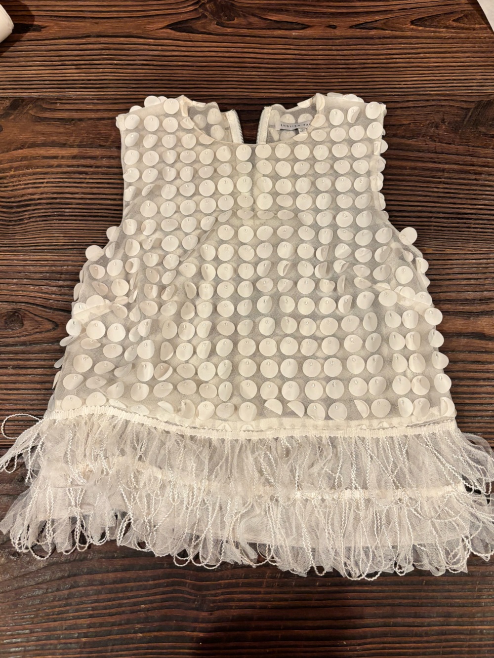 English Factory White Polka fabric petal and tulle Top